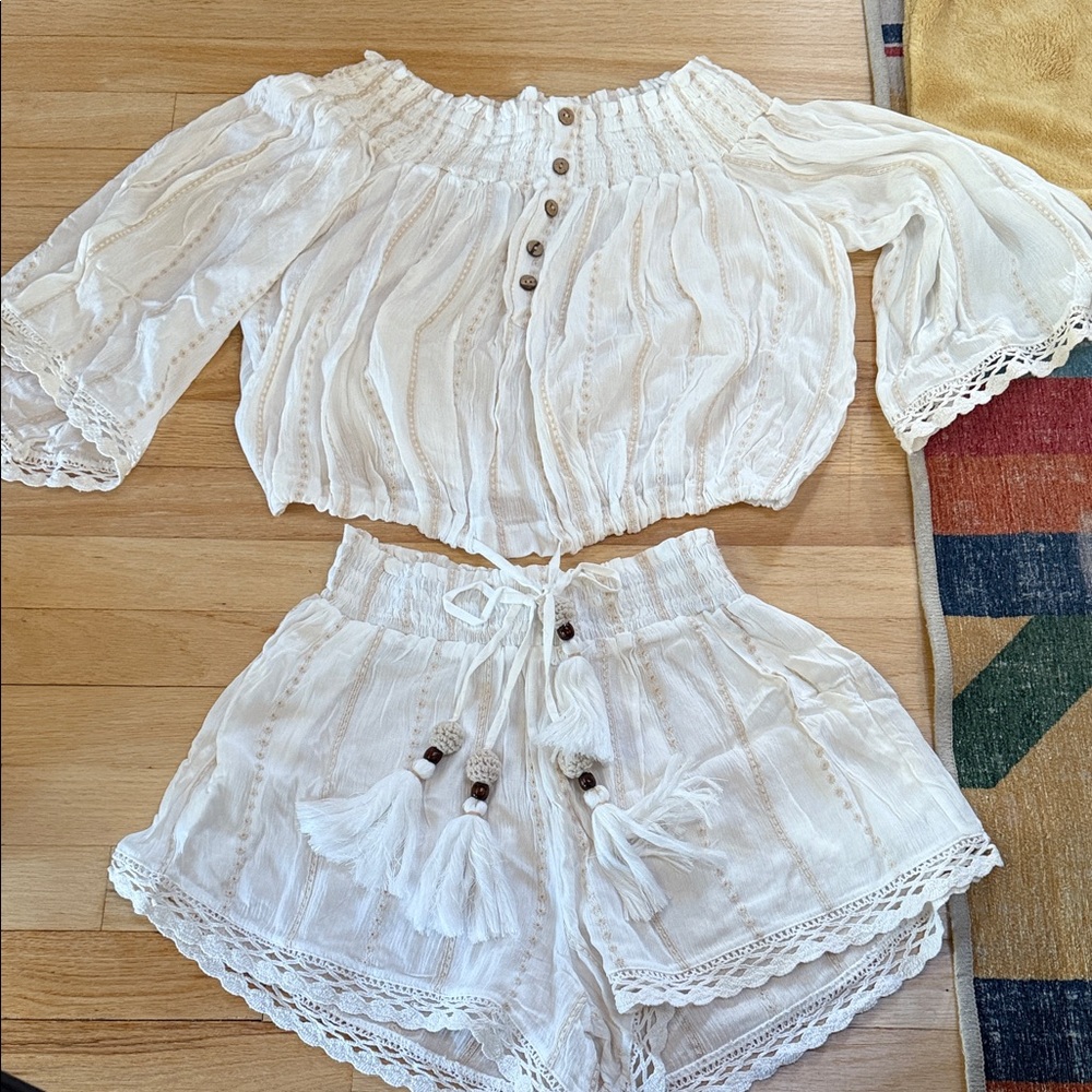 Surf Gypsy Cream Boho Top and Shorts Set